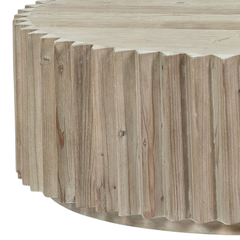 Webster 33" Round Reclaimed Pine Block Coffee Table with Fluted Edge