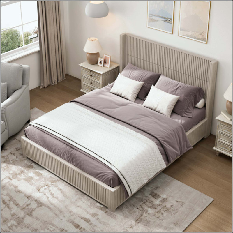 Structure de lit plateforme en bois massif avec tête de lit, lit à lattes en bois sur pied, aucun sommier requis, assemblage facile pour la chambre à coucher