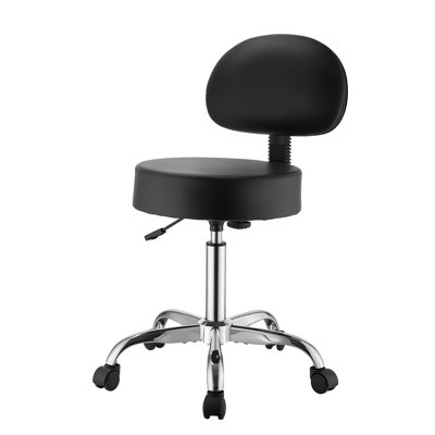 Tabouret roulant avec support pour le dos, capacité de poids de 500 lb, hauteur réglable, siège ergonomique en cuir polyuréthane à coussin épais, chaise roulante ronde pivotante à 360 ° pour salon, clinique, médical, noir