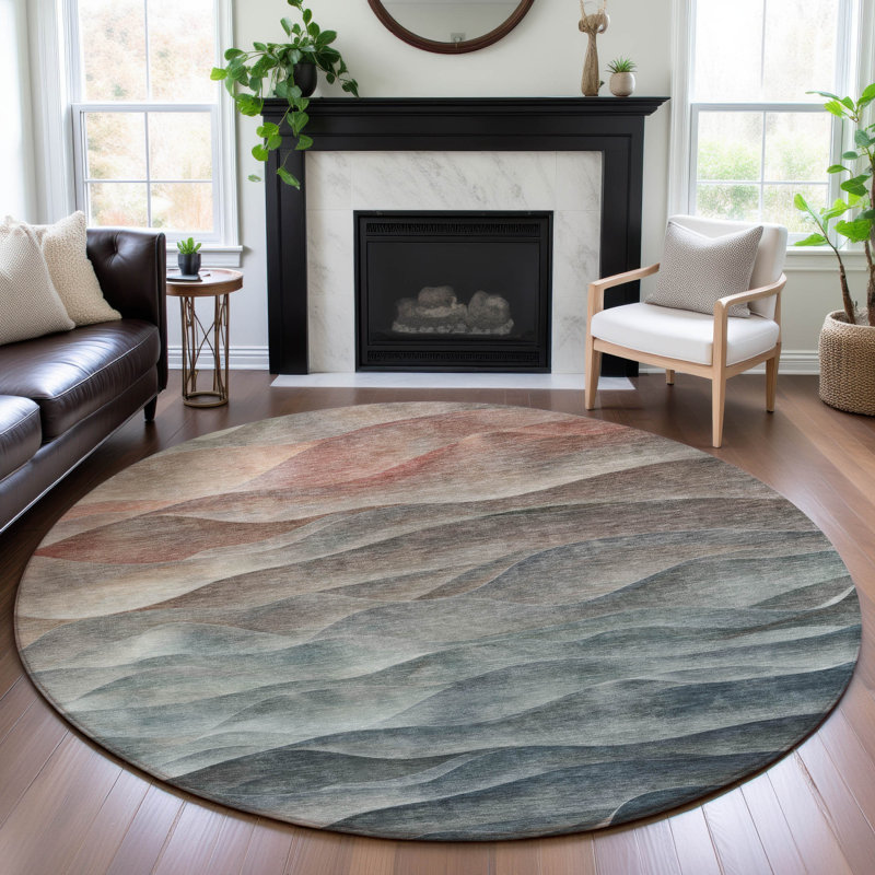 Premium Machine Washable Floyd AMF1618 Waves Rug, Round 8'