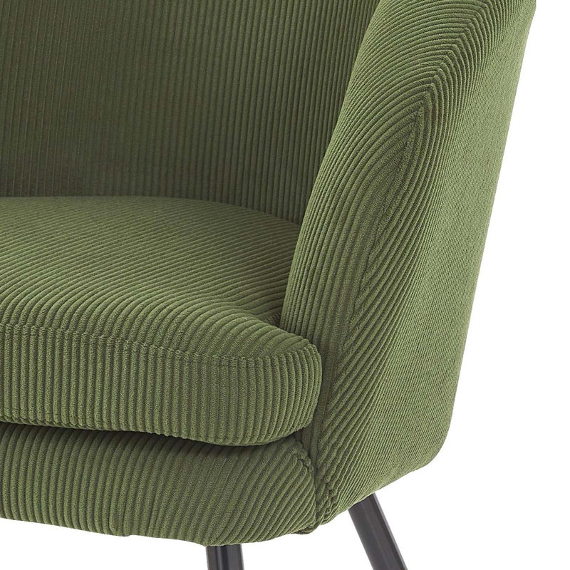 Fauteuil demi-tonneau gris en velours côtelé avec pieds en métal noir, fauteuil d'appoint capitonné Modern Channel avec rembourrage en mousse dense, fauteuil simple confortable pour le bureau de la chambre à coucher du salon