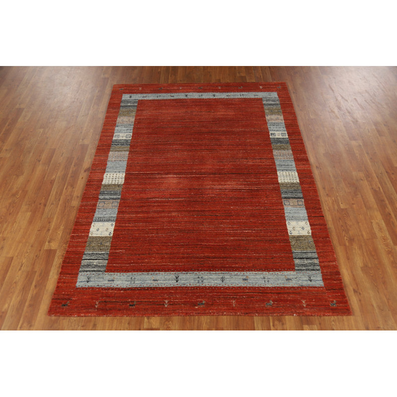 Tapis orange en laine orange de style Gabbeh 5 x 8