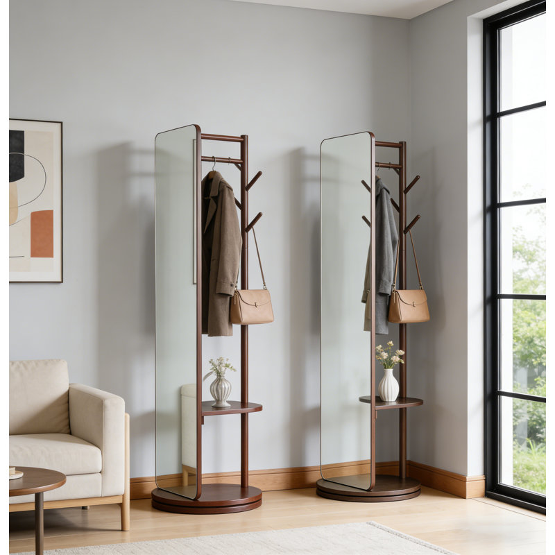 70" Full Length Mirror with Coat Rack and Stand