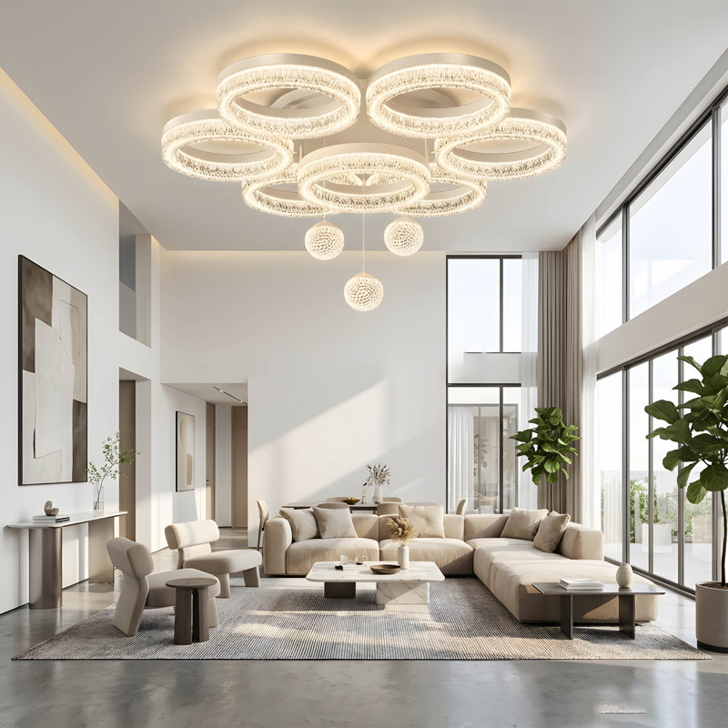 Modern Luxury Led Flush Mount Ceiling Light With Multi Ring Halo Design, 39.4" Large Contemporary Ceiling Light, Dimmable 3 Color Temperature, Remote & App Control For Living Room