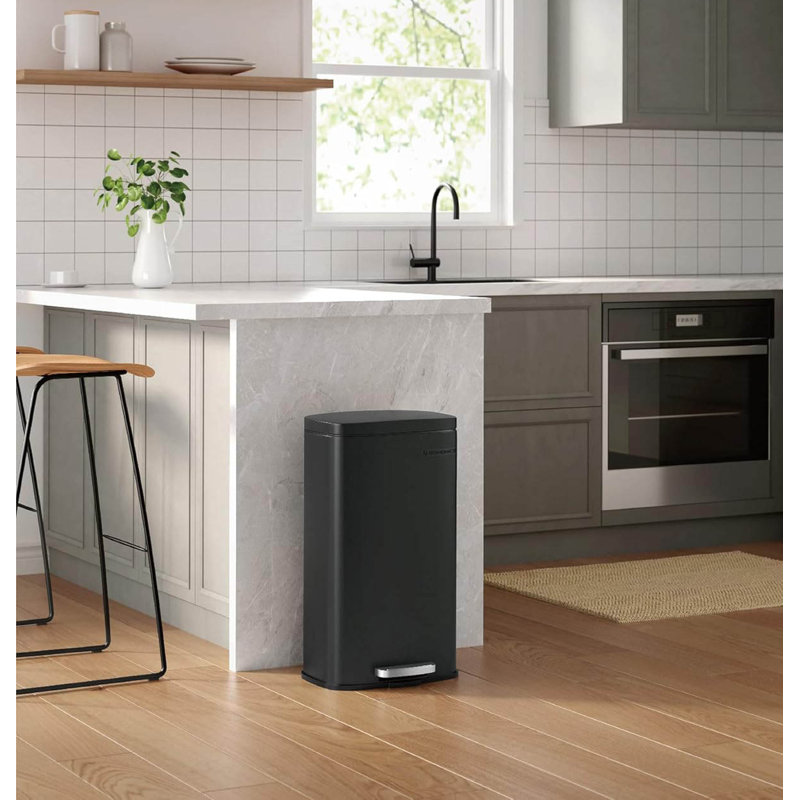 Stainless Steel Step On Kitchen Trash Can - 30L, Black