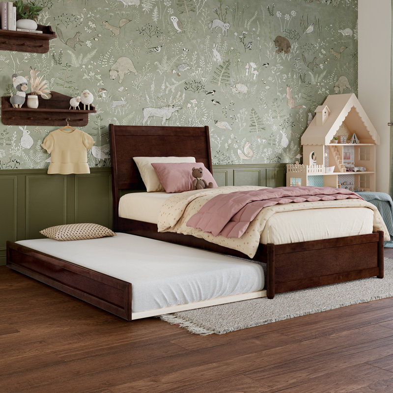 Avdesh Solid Wood Sleigh Trundle Extra Bed, Walnut, Twin