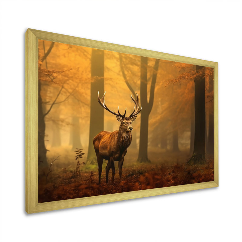 Photographie majestueuse d'un cerf dans la forêt, H 34 po x l 44 po x P 1,5 po, Cadre doré à une seule photo