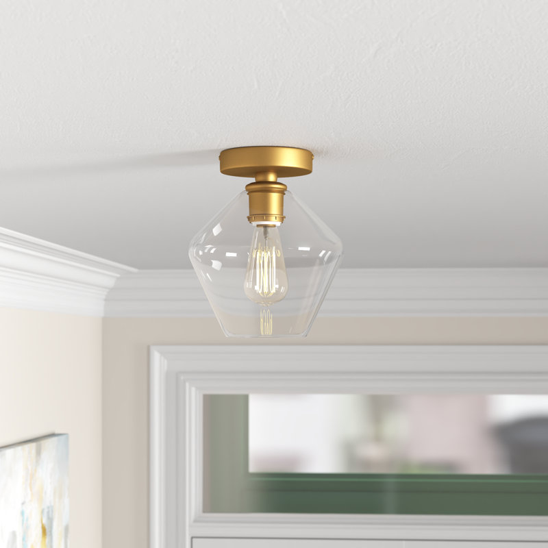 Sullivan Street Glass Flush Mount, Brass, Clear, 9.4" H x 7.9" W x 7.9" D