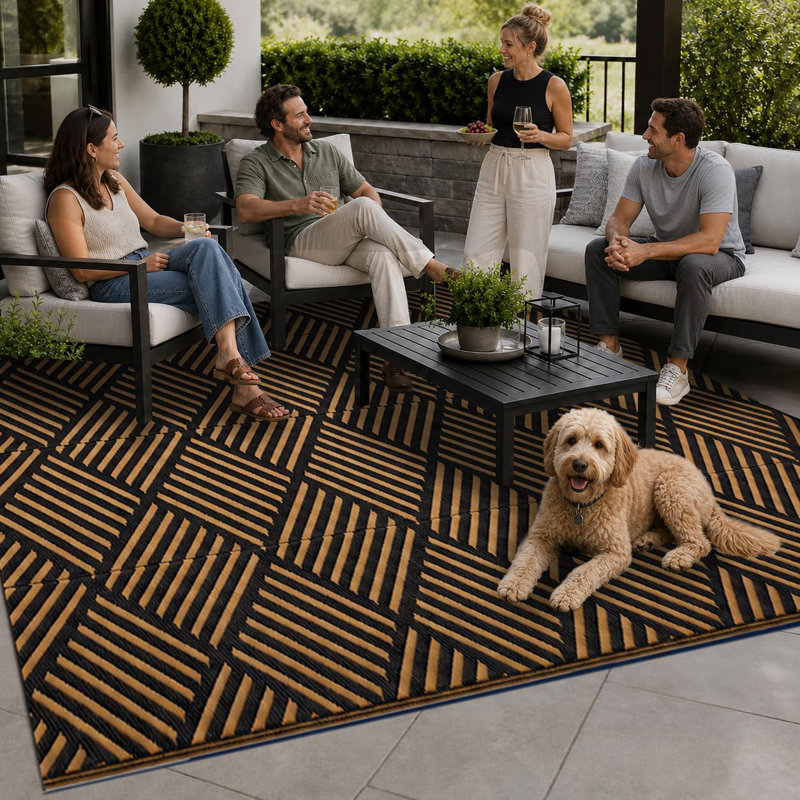 Tapis d'extérieur imperméable 152 x 244 cm, tapis réversible en paille plastique, facile à nettoyer et adapté aux animaux de compagnie.