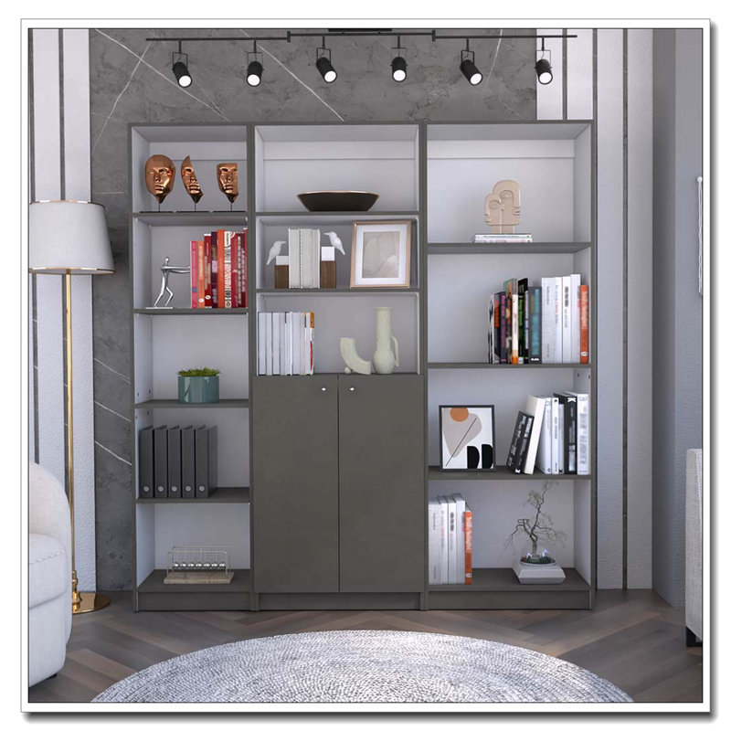 Ensemble de bibliothèque de maison 3 pièces avec 12 tablettes et 2 portes Poole