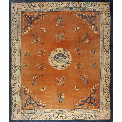 Antique Peking Room Size Wool Coral / Salmon, Ivory Beige Cream White Rug