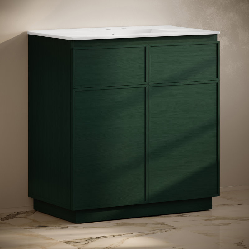 Meuble-lavabo autoportant 36 po avec comptoir St. Tropez, Blanc, Vert, Centres de 8 po