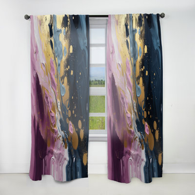 Rideaux de velours abstraits mauves et bleus peints III - 1 panneau