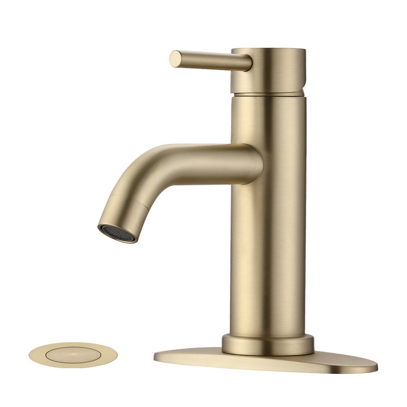 Single-Hole Single-handle Bathroom Faucet with Drain Assembly, Brushed Gold, Deck Plate Included