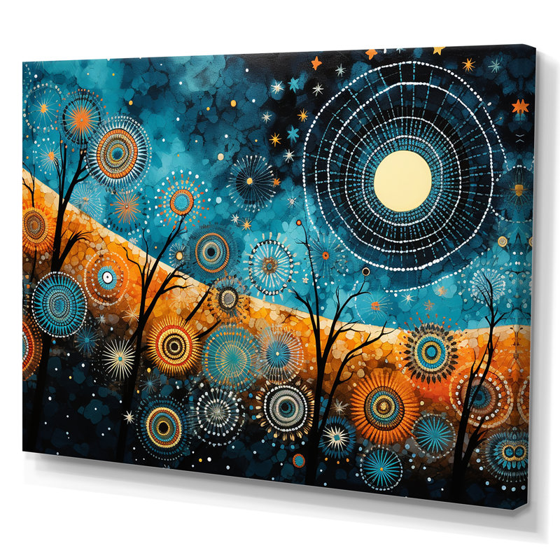 Tribal boho mosaïque lune - art mural mosaïque grand bohème, Toile tendue, H 40 po x l 60 po x P 1,5 po