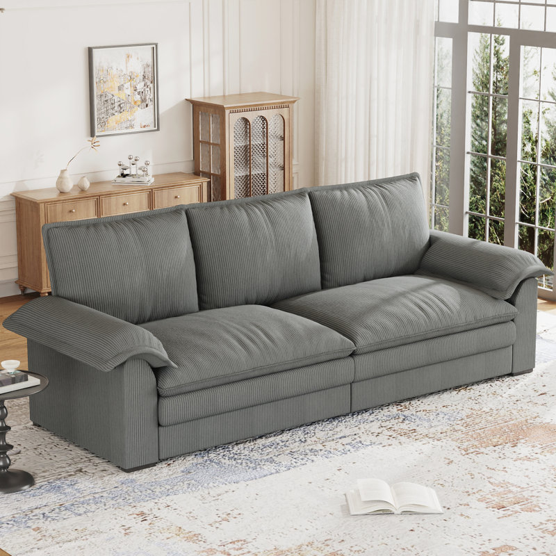 Modern Oversize Sofa 265cm Corduroy Sofa with 4 Seats No Tool Assembly Multi-Layered Cushion, Grey