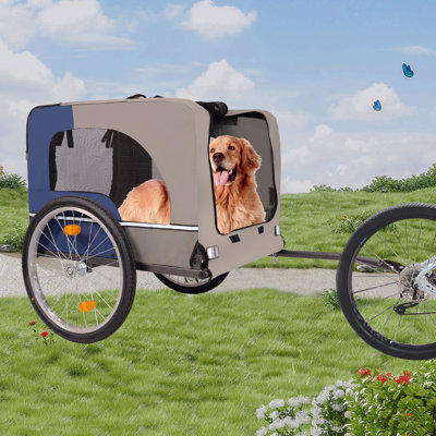 Dog Bike Trailer - Folding Pet Trailer Car For Bicycle, Folding Pet Carrier With 20 Inch Wheels, 2 Entrances, Safety Flag, Easy To Connect & Store