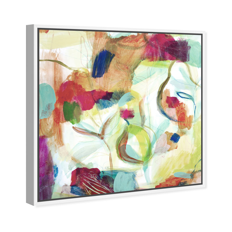 Abstrait blanc / mauve / vert Amazonie I - peinture, H 24 po x l 24 po, Toile encadrée, Blanc