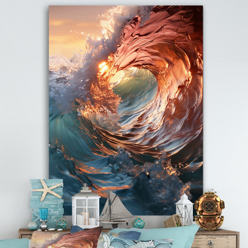 «Beach Photo Sunlit Waves» sur toile, L 16 po x H 32 po, Toile tendue