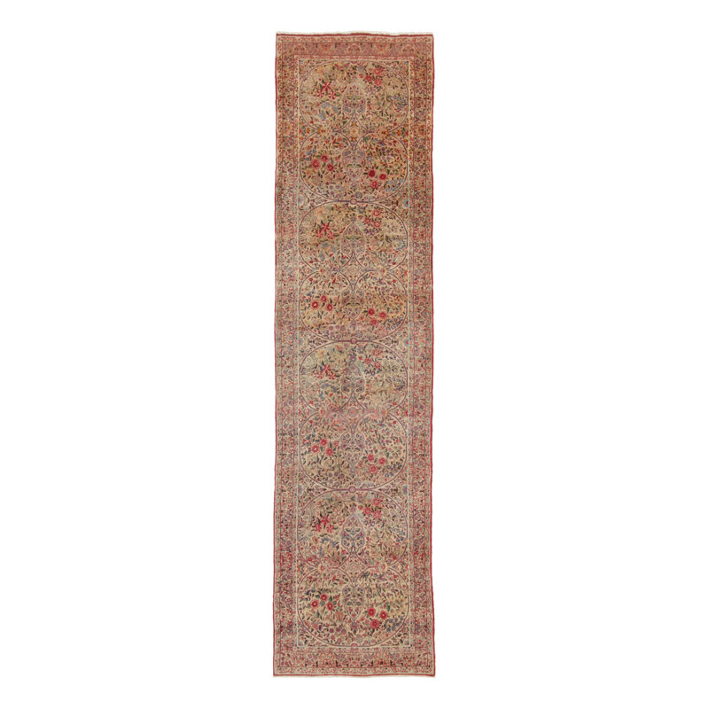 Antique Kerman Lavar  Runner Rug With Interlocking Florals - Rug & Kilim