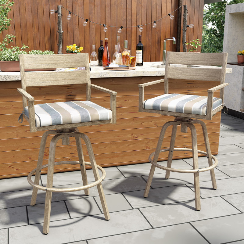 Tabourets de bar pivotants en aluminium avec coussin Sunbrella, Gris