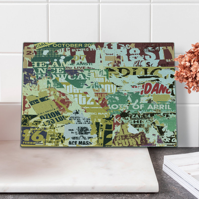 Ambesonne Retro Tempered Glass Cutting Board Old Torn Posters Collage Multicolor