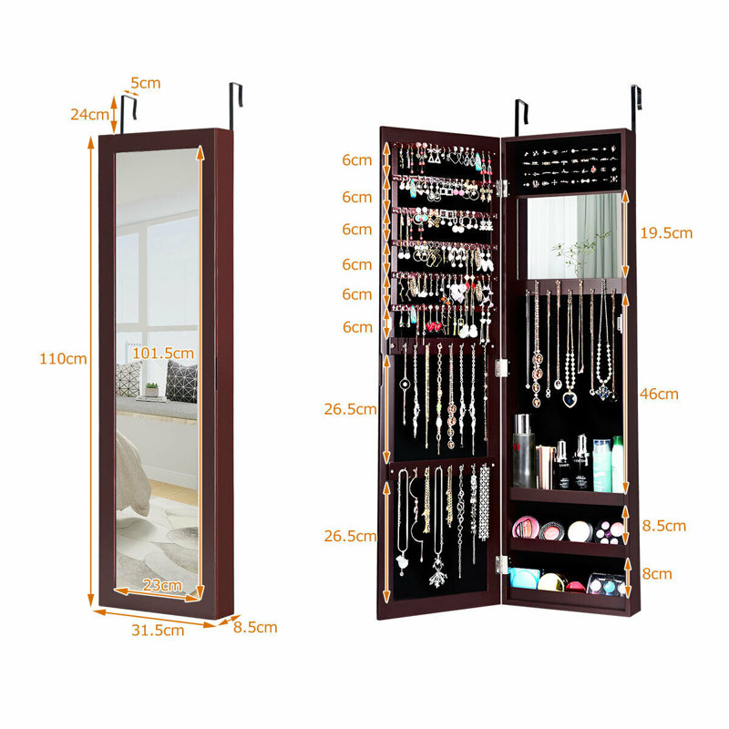 Daizah Over-the-Door Jewelry Armoire, Coffee