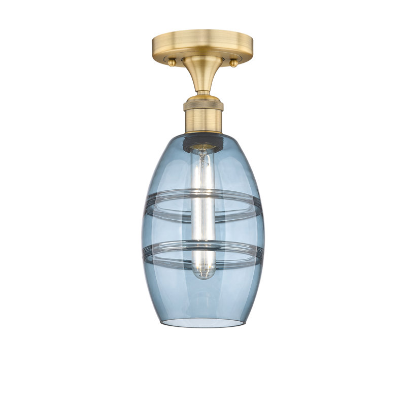 Plafonnier semi-encastré 1 lumière Edison - Abiagael, Bleu princesse, H 8,25 po x l 5,88 po x P 5,88 po, Laiton brossé