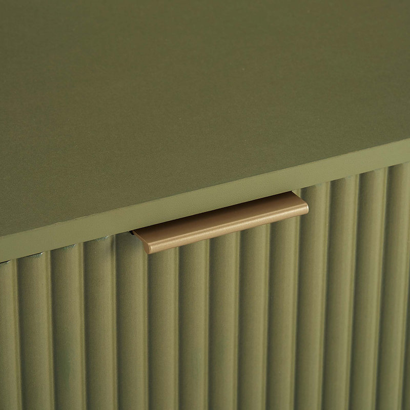 Table de chevet 20 cannelés à 2 tiroirs | Vert olive et accent doré | Idée de cadeau, Ensemble de 2, Vert olive