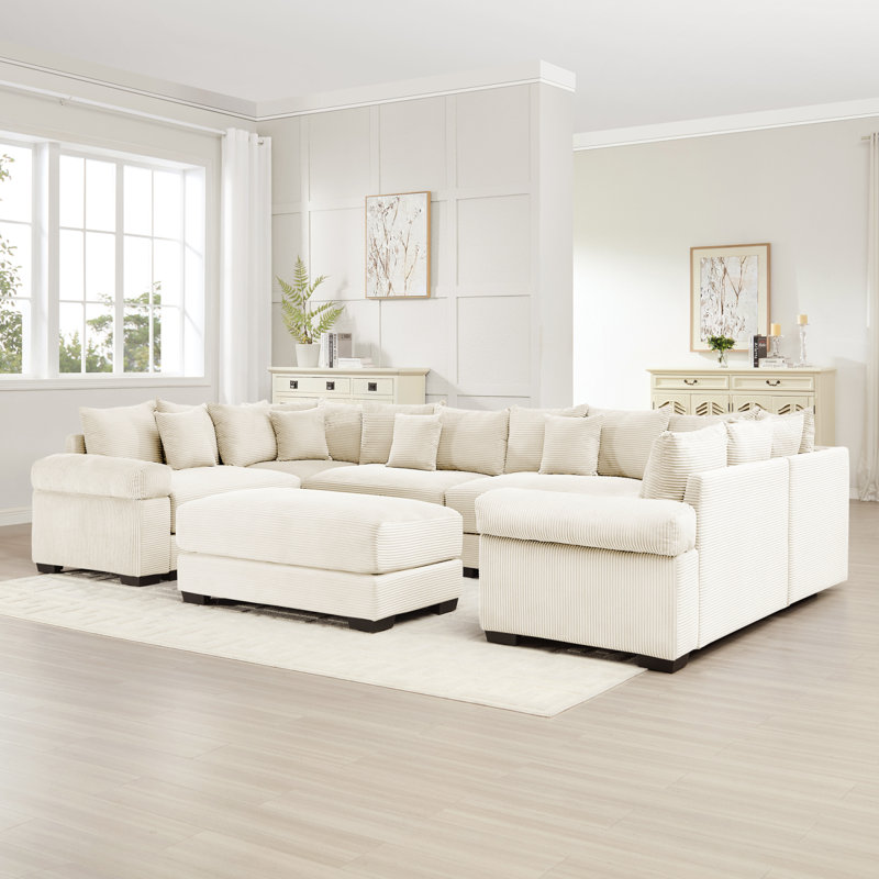 Canapé modulaire désossé surdimensionné avec accoudoirs et méridienne, Beige