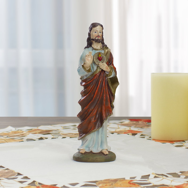 11" Sacred Heart of Jesus Resin Tabletop Figurine in Blue and Red