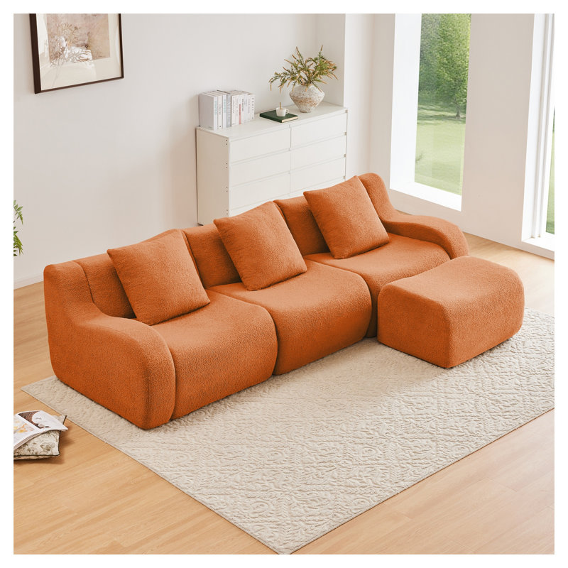 Canapé modulaire orange à 3 places modulaire, mobilier de salon en tissu haut de gamme sans assemblage, Orange moelleux