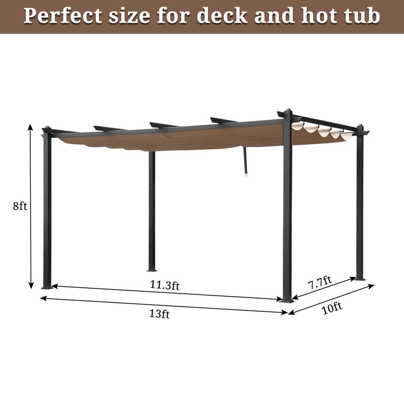 13 Ft. W x 10 Ft. D Metal Pergola with Canopy, Taupe