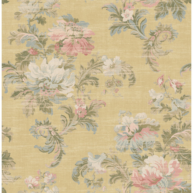 Papier peint à motif floral kaki et rose chic Seabrook Designs, Kaki métallique / rose chic