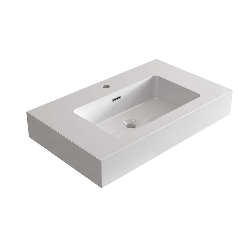 Integrated solid surface basin WITHOUT drain and faucet, glossy white color