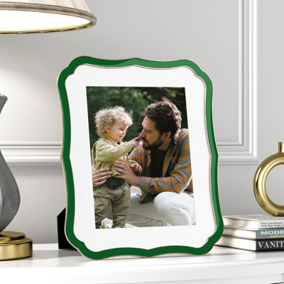 8x10 Enamel Picture Frame with HD-Tempered Glass, Display 5x7 Photo with Mat, Ornate Photo Frame with Metal Edge & Velvet Back for Tabletop & Wall Mount Vertically or Horizontally Display, Green