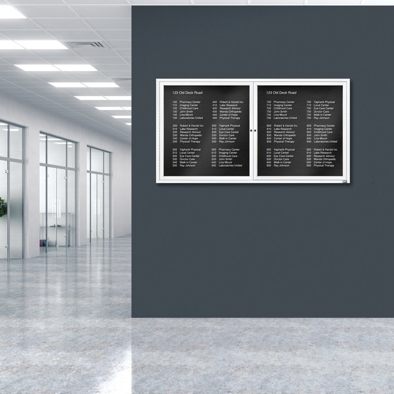 Tableau d'affichage mural fermé pour armoire d'annuaire, Blanc thermolaqué, Deux, H 36 po x l 72 po