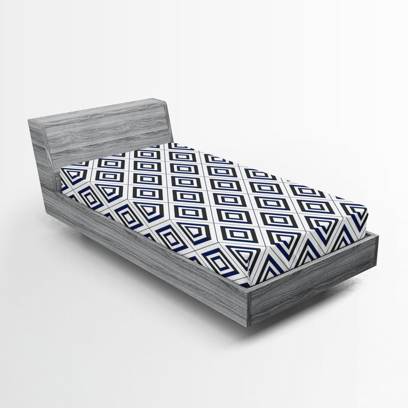 Ambesonne Nature Fitted Sheet Leaves Botanical Style Art, Navy Blue/Dark Taupe/Gray Geometric, Twin XL Fitted Sheet