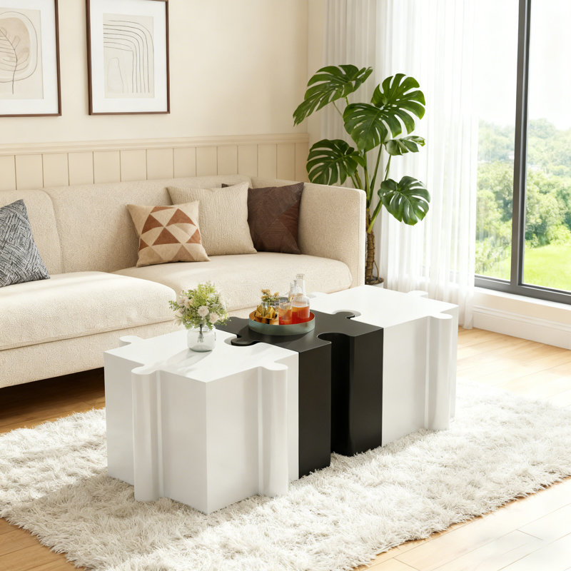  Ensemble de 3 tables d'appoint pour l'extérieur MGO, Blanc/Noir