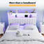 Tête de lit double pleine grandeur, tête de lit tapissier réglable avec tablettes à 2 niveaux et panneau perforé avec stations de charge et lumières DEL, tête de lit moderne avec rangement en lin et blanc-284266789-284266788