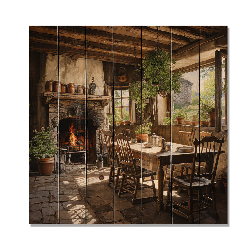 Jaid Farmhouse Family Diner Pointillism sur impression sur bois, H 25 po x l 25 po x P 0,78 po