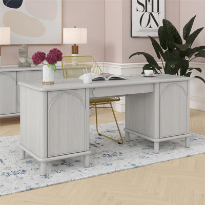 Selena Double Pedestal Desk (Not Include Stools)