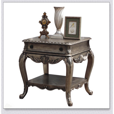 Vintage Oak Rectangular End Table With Felt-Lined Drawer And Bottom Shelf, Perfect For Classic And Modern Decor.