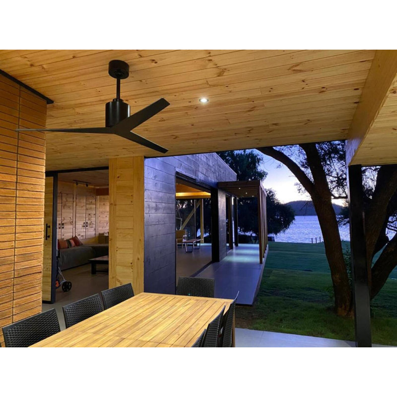 Eliza Outdoor Downrod Ceiling Fan, Matte Black, Matte Black
