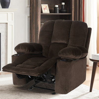 Manual Recliner Chair in Chocolate Fabric with Cup Holders,Living Room Recliner for Adults Clearance