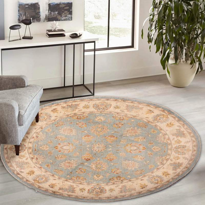 Tapis bleu ciel Peshawar Oushak 8 pi 0 po x 8 pi 4 po