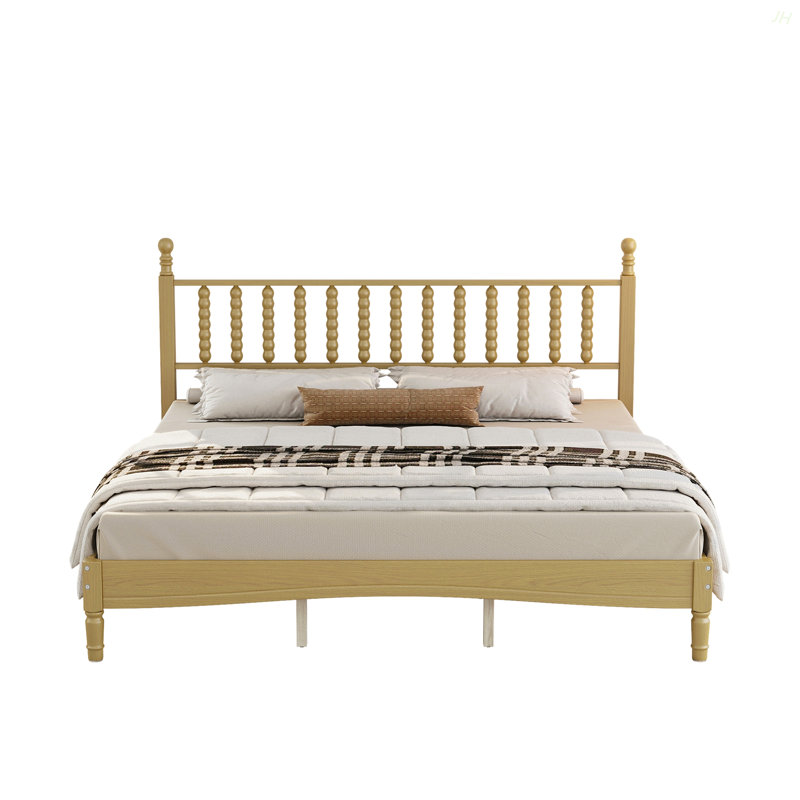 Lit plateforme très grand en bois avec tête de lit en forme de gourde, lit plateforme de style rétro avec support à lattes en bois, naturel