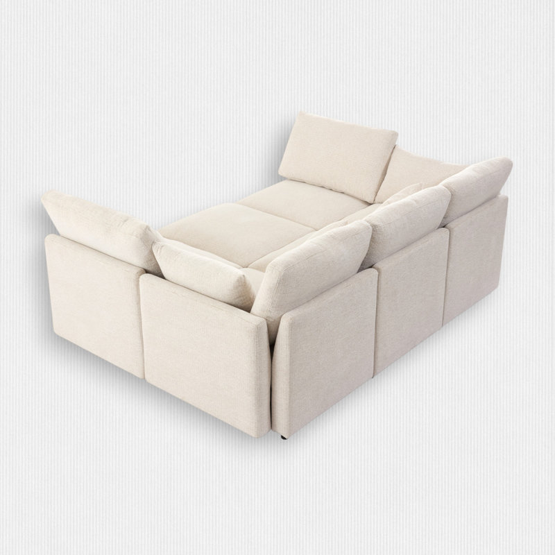 6 - Piece Upholstered Sectional, Beige Chenille
