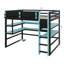 Lit mezzanine double en bois avec bureau intégré, support de rangement latéral, plusieurs tablettes et système d'éclairage RVB-1933852105
