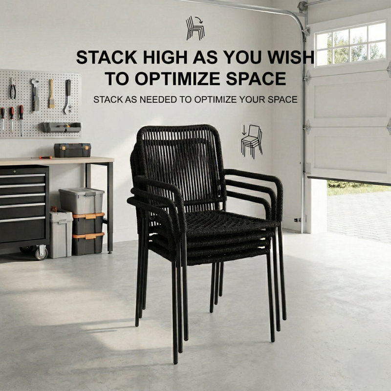 Chaises de patio d'extérieur tout en noir Reno - sans assemblage, séchage rapide, Tout noir